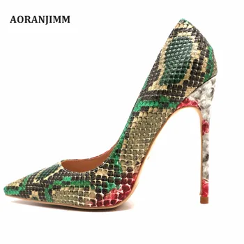 

Free shipping real photo pointed toe green beige snake python pointed toe women lady 120mm hot sale high heel shoes pump on sale