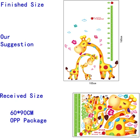 Большие Мультяшные наклейки на стену с жирафой домашний Декор Гостиная Детская спальня, детская комната украшение высота измерения Ростомер - Цвет: Giraffe NO.1