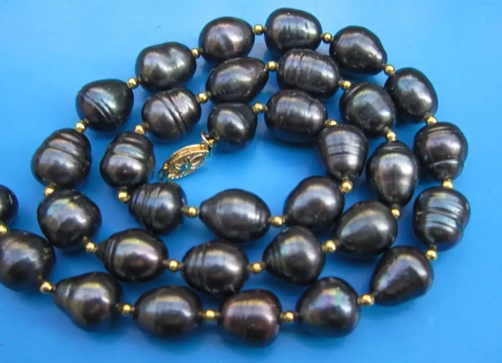 

FREE SHIPPING HOT sell new Style >>>> Hot NEW HUGE 9-10MM GENUINE BLACK DROP PEARL NECKLACE 18''