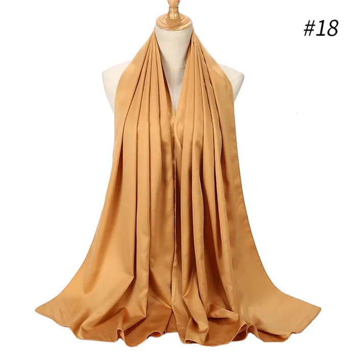 1 шт Гладкий матовый сатиновый шарф шали простые Solider цвета матовый сатиновый хиджаб кашне в мусульманском стиле/шарф 32 цвета на выбор - Цвет: color 18 gold