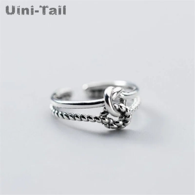 Uini-Tail, новинка,, Стерлинговое Серебро 925 пробы, винтажное Тканое кольцо с двойным узлом, регулирующее кольцо, темпераментное кольцо