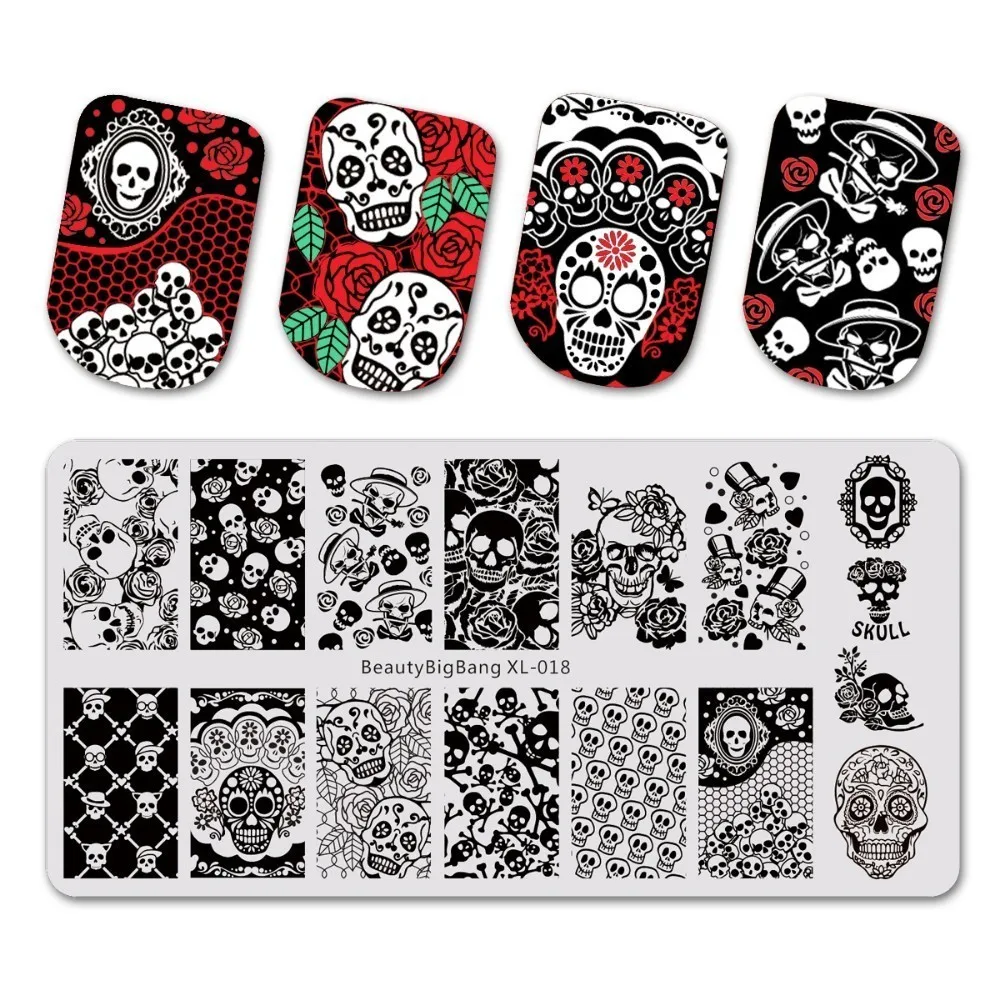 BeautyBigBang 6*12cm Rectangle Nail Stamping Plate Summer Flower Rose Leaves Image Plate Nail Template Nail Art Stencil - Цвет: 18