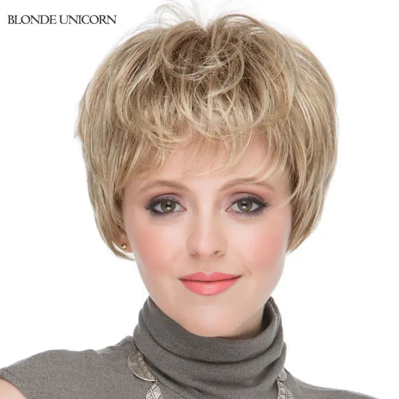 

Blonde Unicorn New Arrival Full Lace Human Hair Wigs Elastic Glueless Cap Dark Brown Black Color Short Curly Human Hair  Wig