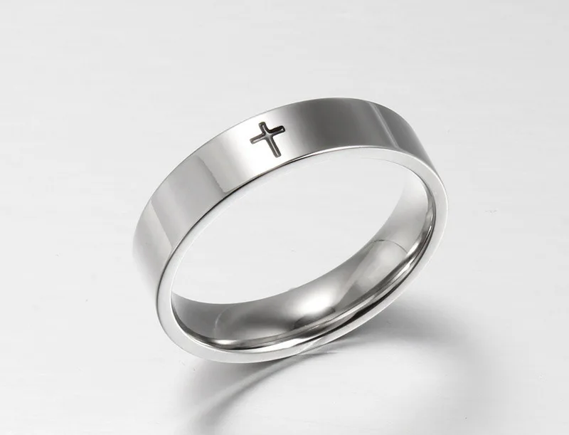 Fashion Punk Titanium Steel Jesus Cross Wedding Band Finger Ring for Men Women High Quality Gothic Jewelry Engagement Gift