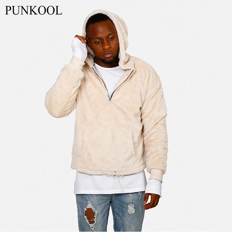 PUNKOOL 2017 Men Streetwear Fleece Sherpa Half Zipper