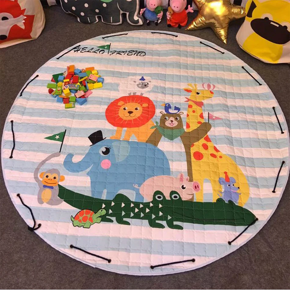 Круглый детский коврик с принтом животных, развивающий коврик для детей, Детский коврик с лисой, автомобильный коврик для ребенка, хлопковый детский игровой коврик, сумка для хранения игрушек