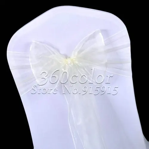 

100PCS Ivory Sheer Organza Chair Sashes Bow Cover Wedding party Decoration