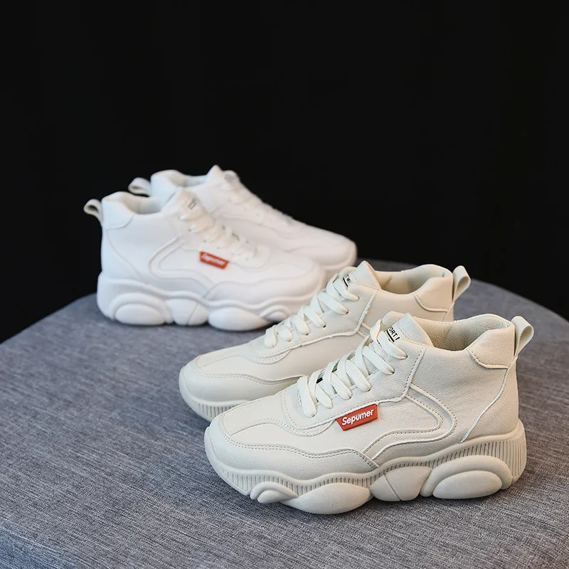 

HKJL Old daddy shoe female 2019 spring new style han edition small bear shoe student all-in-one small white shoe high upper A638