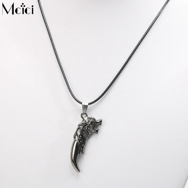 Men Antique Wolf Fang Tooth Pendant Necklace Vintage Wolf Tooth Dragon ...