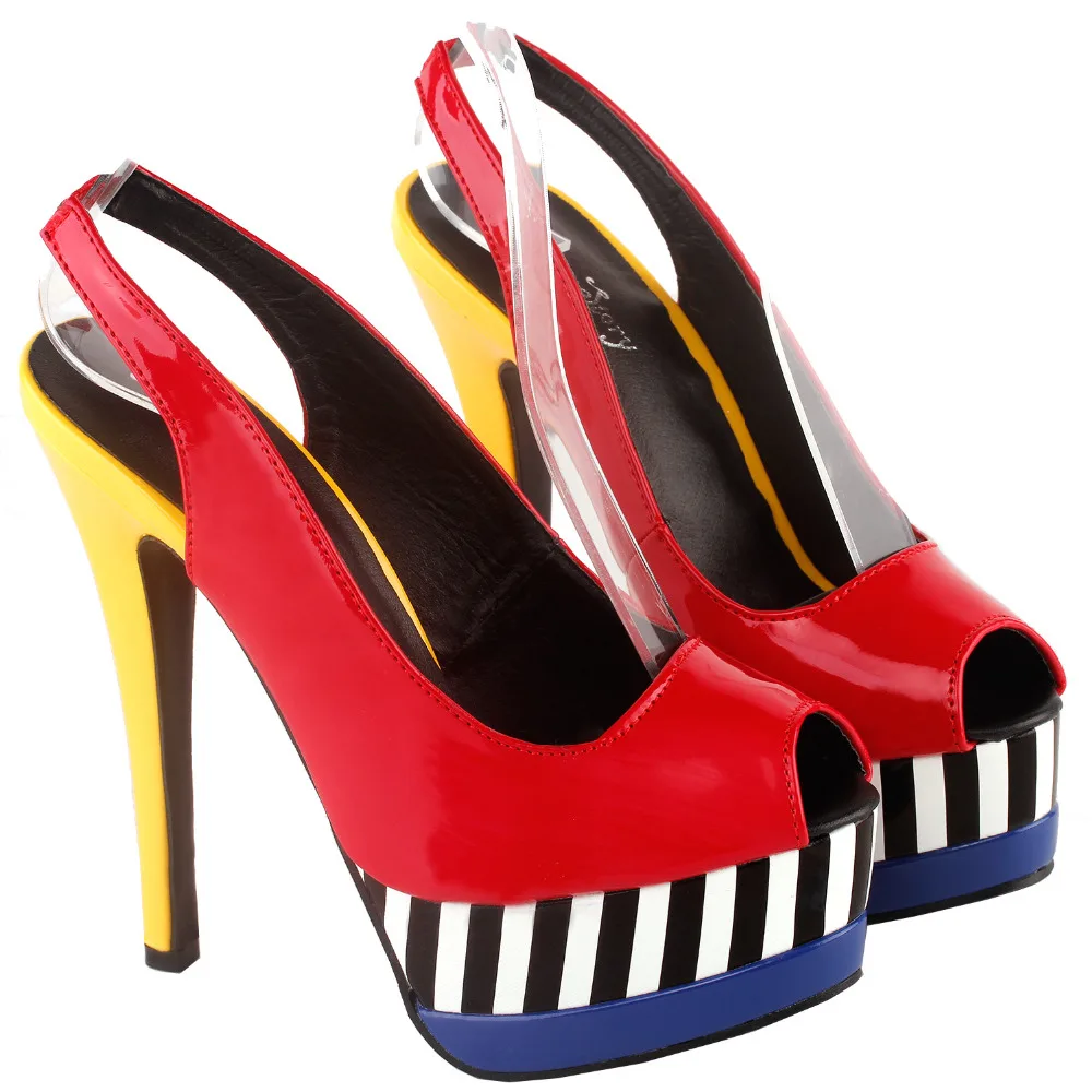 

LF80905 SHOW STORY Glam Stripe Peep Toe Slingback Stiletto Double Platform Dress Pump