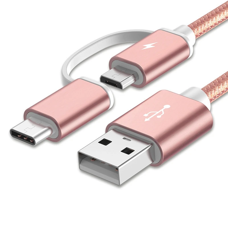 Горячий Bakeey 2 в 1 type C Micro USB нейлоновый плетеный кабель для зарядки данных USB 2,0 для Xiaomi 6 Oneplus S8 S7 розовое золото серебро золото