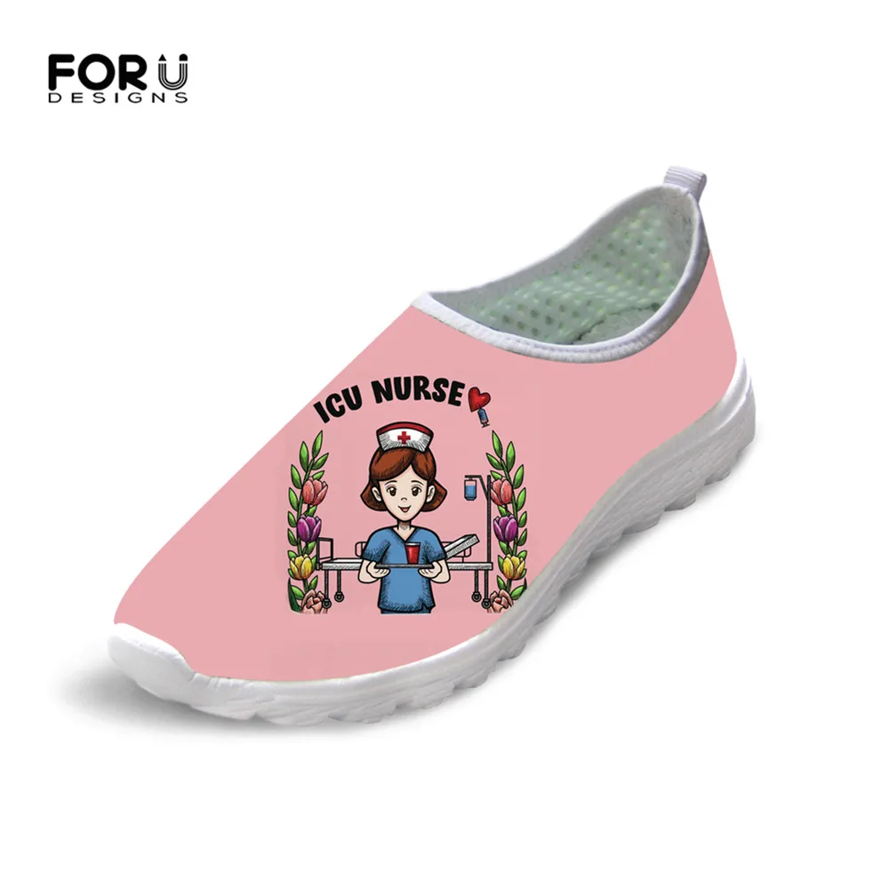 

FORUDESIGNS 3D ICU Nurse Pink Flats Women Casual Shoes Sneakers Summer Comfortable Air Mesh Ladies Loafers Slip-on Beach Zapatos