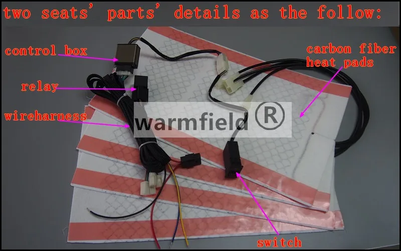 2 места/партия,, Новое улучшение, комплекты подогревателей сидений из углеродного волокна с двойным циферблатом, переключатель пяти позиций