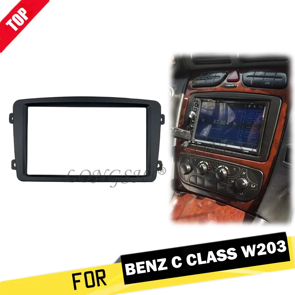 

LONGSHI Double Din Car Radio Fascia for 2002-2004 Mercedes BENZ C CLASS W203 DVD Player Panel Kits Stereo Audio Dash Frame 2din