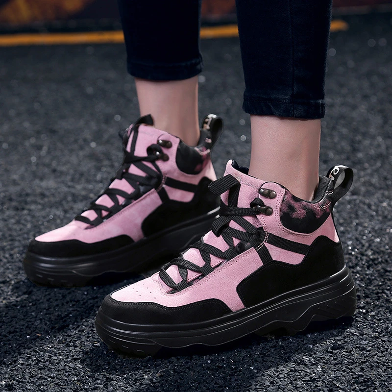

SWYIVY Women Sneakers 2019 Black Sneakers High Top Genuine Leather Casual Shoes Winter/autumn Platform Sneakers Dad Shoes Woman