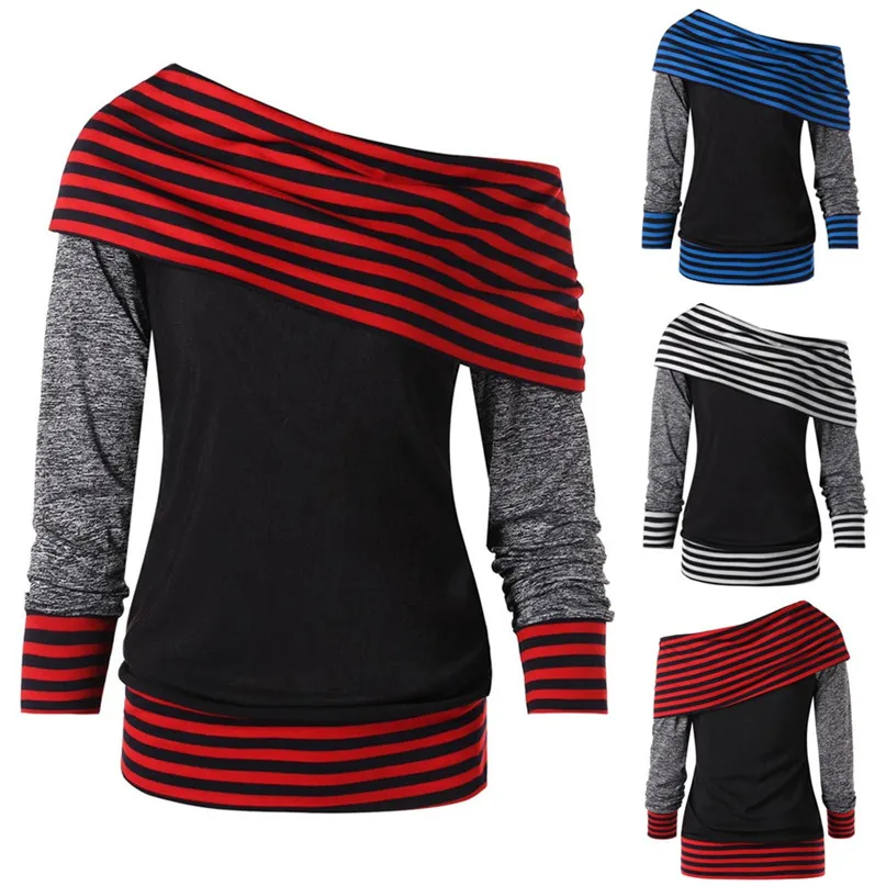 Running T-Shirts Women Blouse Striped sweater stitching scarf collar button top women's sweater Fitness long sleeve sportswear (1)