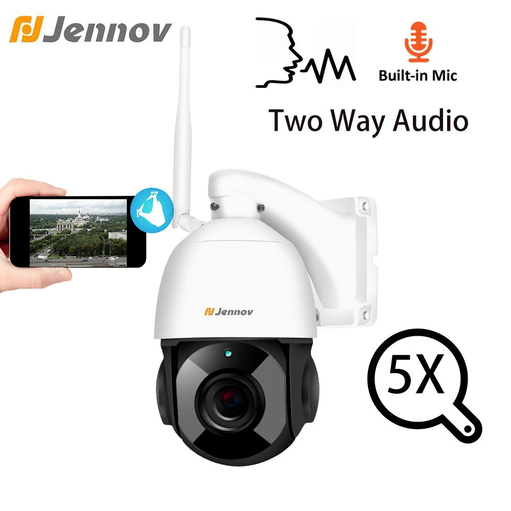 Jennov, 1080 P, 2MP, 4 дюйма, 5X зум, PTZ IP cam, уличная, WiFi, видео наблюдение, двухстороннее аудио, для видеонаблюдения купольная камера, беспроводная, ONVIF