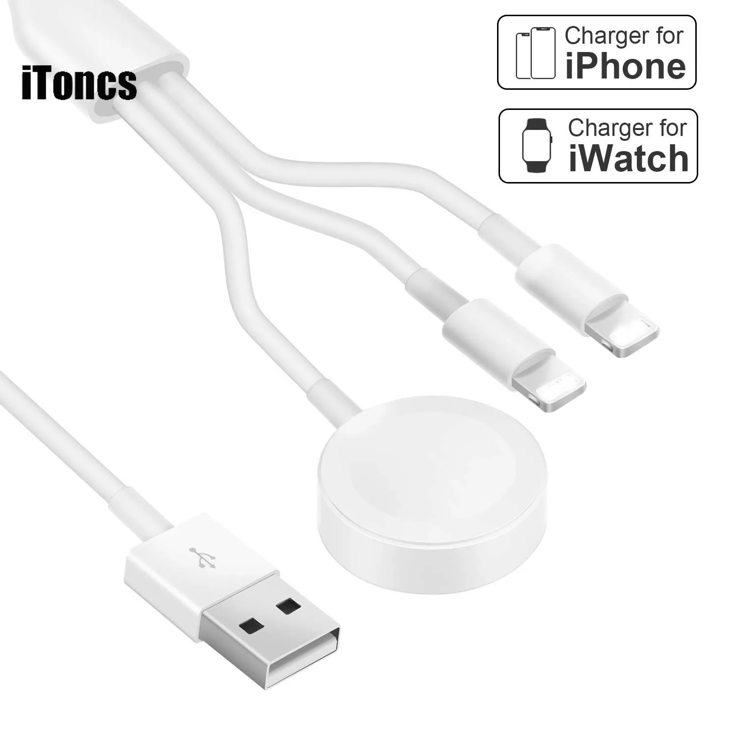 

iToncs 3 In 1 Wireless Charger for Apple Watch 1 2 3 4 Quick Fast Charging 2A USB Cable for IPhone X Xs XR 8 IPad USB Data Cable