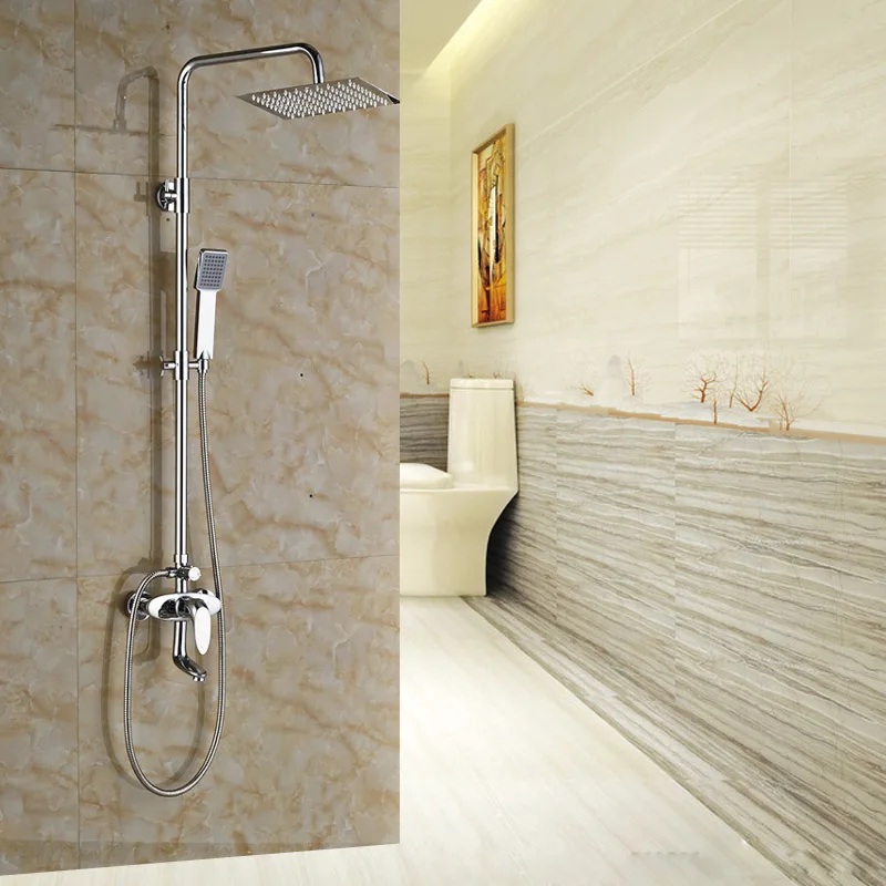 

Square 8" Rainfall Shower Head with Single Handles Bathroom Shower Mixer Water Taps