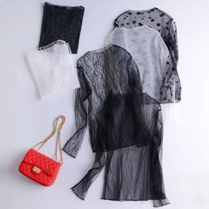 Mujeres Sexy malla de encaje ver a través ahueca hacia fuera transparente Camiseta punto Base Bottoming Camiseta Femininas Clubwear Mujeres Sexy malla de encaje ver a través ahueca hacia fuera transparente Camiseta punto Base Bottoming Camiseta Femininas Clubwear