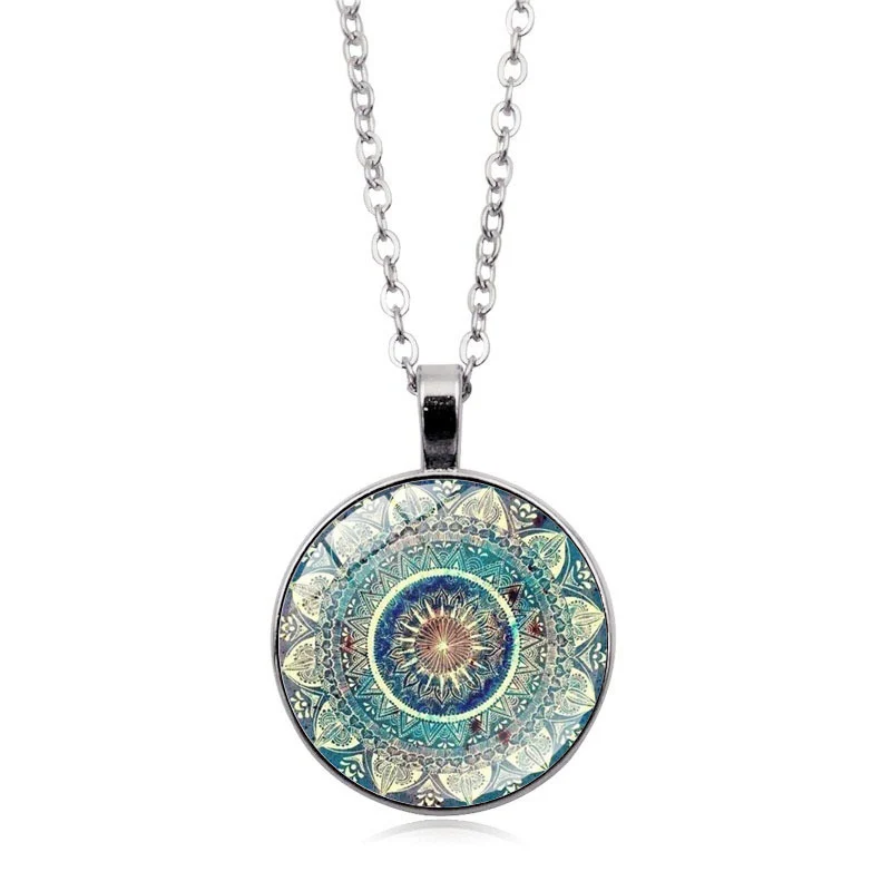 

Sale Round Flower Necklace For Women Vintage Valentines Gift Gifts Glass Pendant Necklaces Female Fashion Jewelry