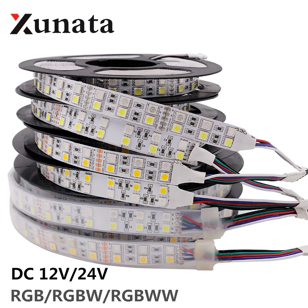 cheap 5050 LED Strip Waterproof 12V 24V RGB RGBW RGBWW LED Light Lamp 60 LEDs m 120 LEDs m Flexible Ribbon Tape LED Light Strip 5m