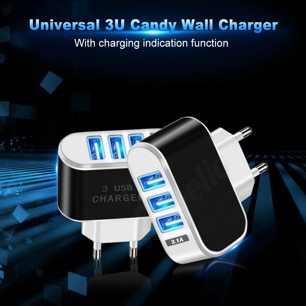 Proelio USB Charger 3 Ports 5V2A Travel USB Wall Power Adapter EU Charger Charging For iPhone Xiaomi Samsung HTC Huawei P20 Lite