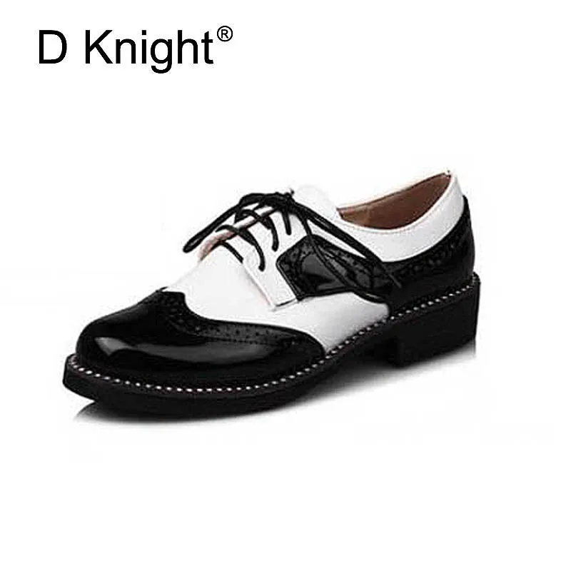 

Fashion England Style Color Block Oxfords For Women New Ladies Casual Lace Up Brogue Oxford Shoes Women Flat Shoes Size 34-43