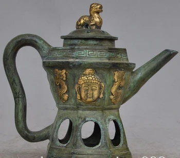 

003746 8" Chinese Dynasty Palace Bronze Gold gilt Animal that Buddha Statue Wine Pot