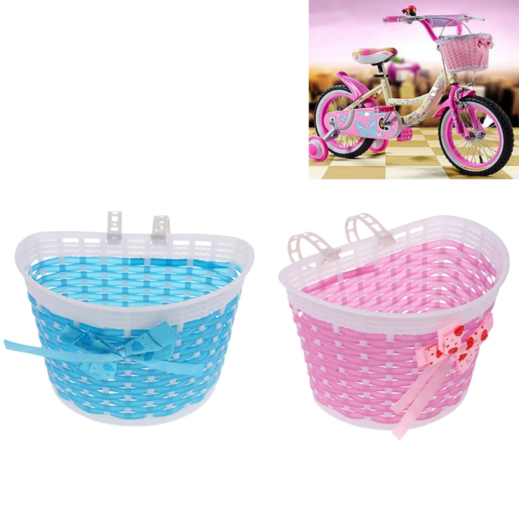 2Pcs Children Kids Girls Bicycle Front Basket Bike Cycle Shopping Holder Case Blue & Pink