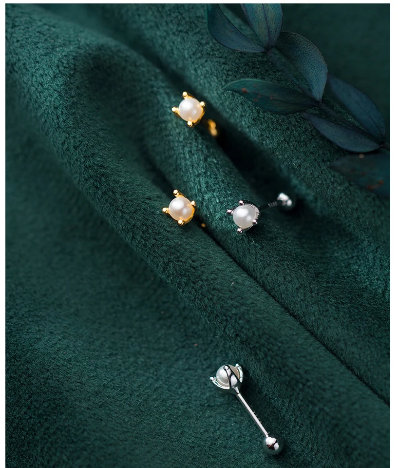Korean Small Imitation Pearl 925 Sterling Silver Screw Stud Earrings For Women Girls Kids Mini Minimalist Jewelry Gifts Brinco  (1)