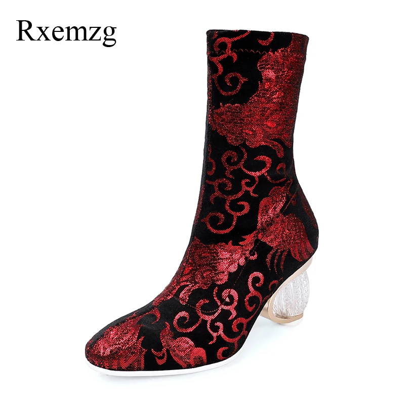 

Rxemzg fashion strange style heel ladies winter shoes woman winter boots round toe ankle boots for women colors high heels boots