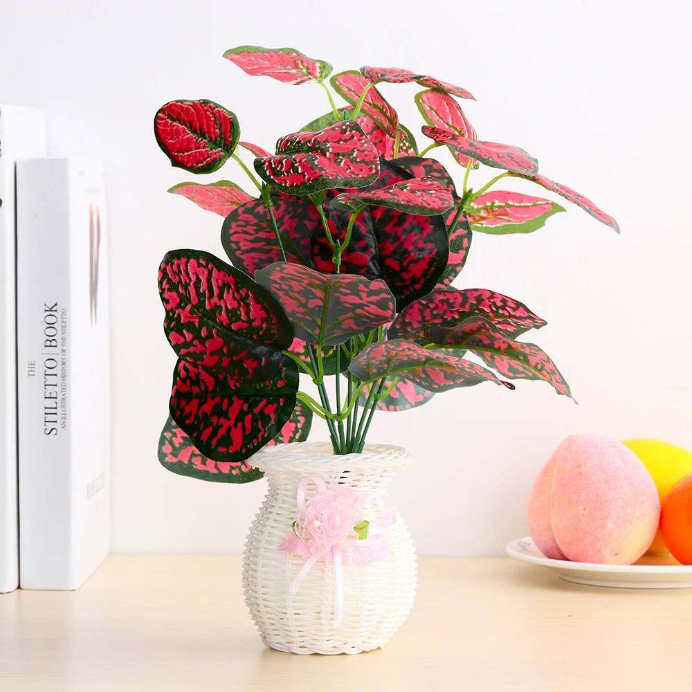 

1Pcs/Lot Artificial Plant Fake Leaves Foliage Grass Bush Potted Plants Plastic Bonsai Wedding Party Home Garden Decor