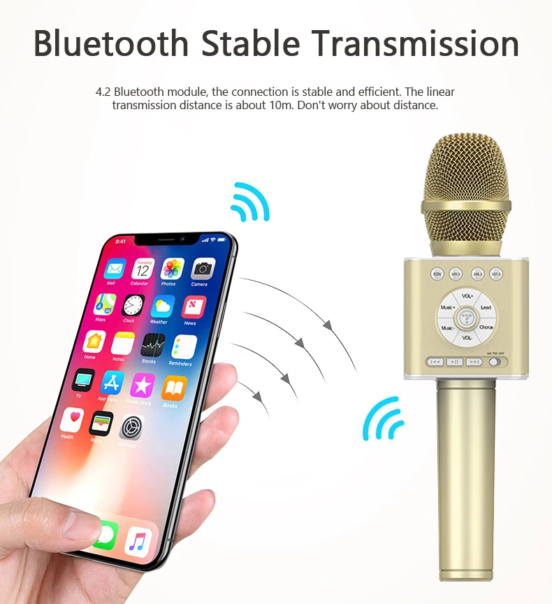 Беспроводной микрофон Bluetoorh для караоке, 12 цветов, с FM, автомобильный, KTV, хор, режим сопряжения, USB, шумоподавление, аккомпанемент