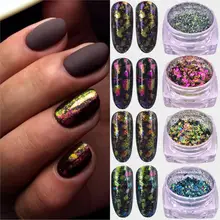 1 коробка хамелеон 3D Сделай Сам хлопья блестки для ногтей порошок пыль зеркало хром пигмент дизайн ногтей листы украшения