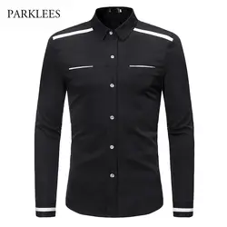 Черный для мужчин s джентльмен Мужская классическая рубашка Chemise Homme мода хит цвет Slim Fit с длинным рукавом Формальные Бизнес рубашка