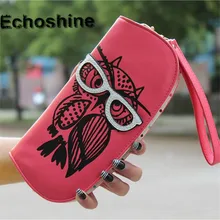 2016 Korean Fashion women long wallet Women Lovely Zipper Glasses Owl Pattern PU Leather Purse women wallet case promotion