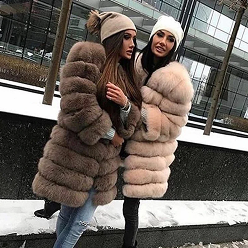 Женская длинная шуба из натурального Лисьего меха Tatyana Furclub зимняя со съемной