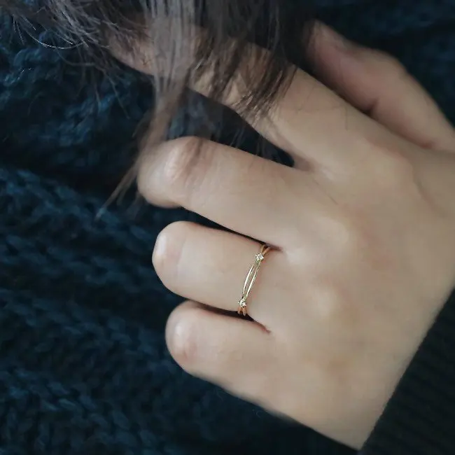 

ZHOUYANG Ring For Women Simple Thin Style Joint Ring Mini Cubic Zirconia Light Yellow Gold Color Fashion Jewelry KBR023
