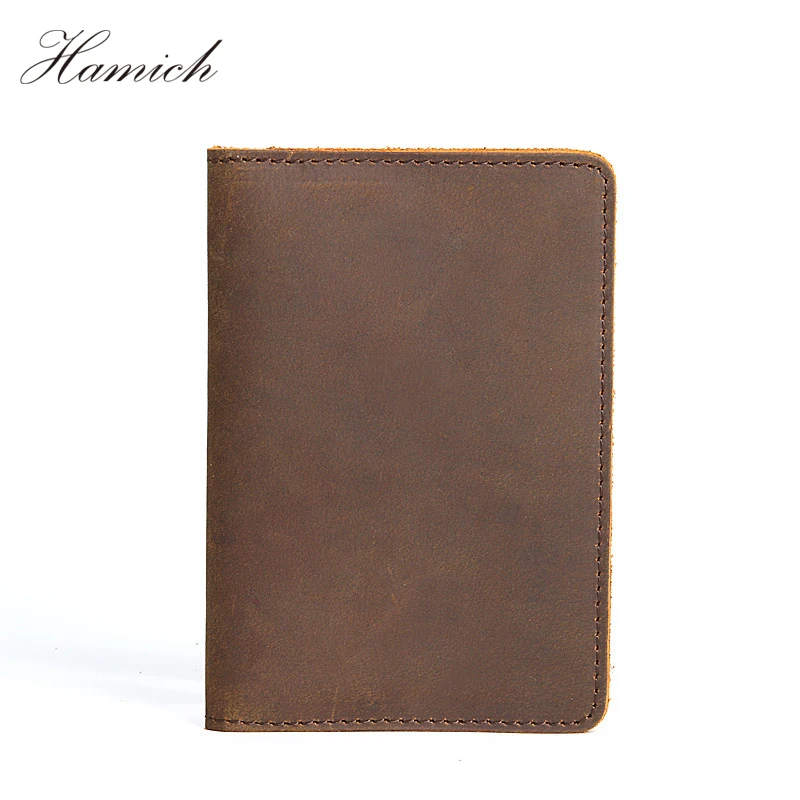 Hamich Genuine Leather Passport Holder Vintage Men Crazy Horse Leather
