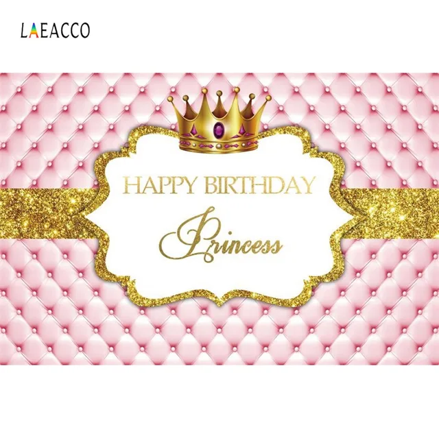 Laeacco Pink Princess Backgrounds Gold Crown Headboard Sofa Happy Birthday Party Poster Portrait Photo Backdrop For Photo Studio