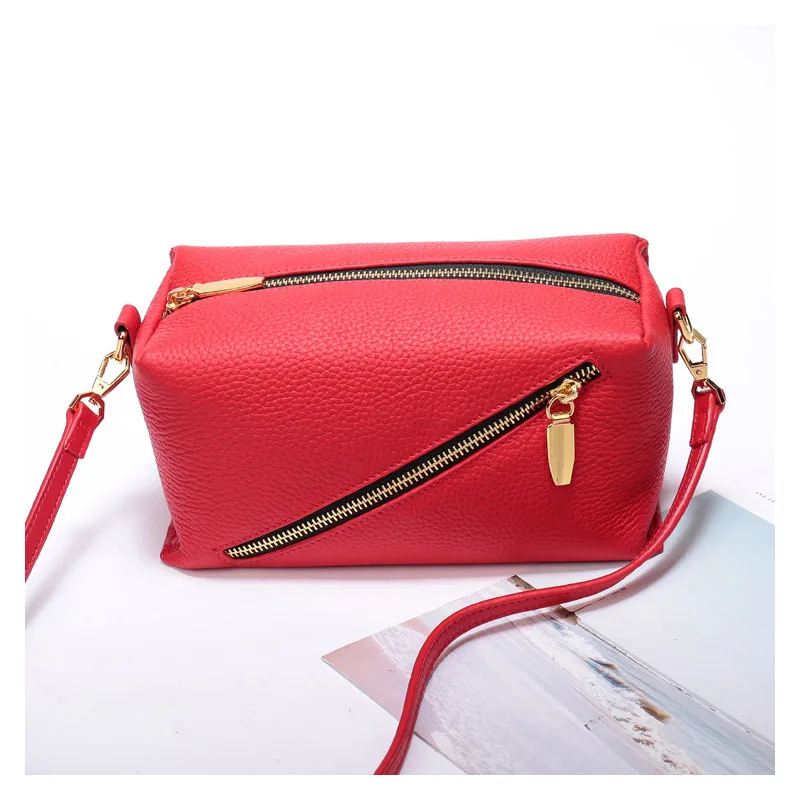 

Women's leather lychee small square bag Fashion wild cross section first layer cowhide new diagonal small bag