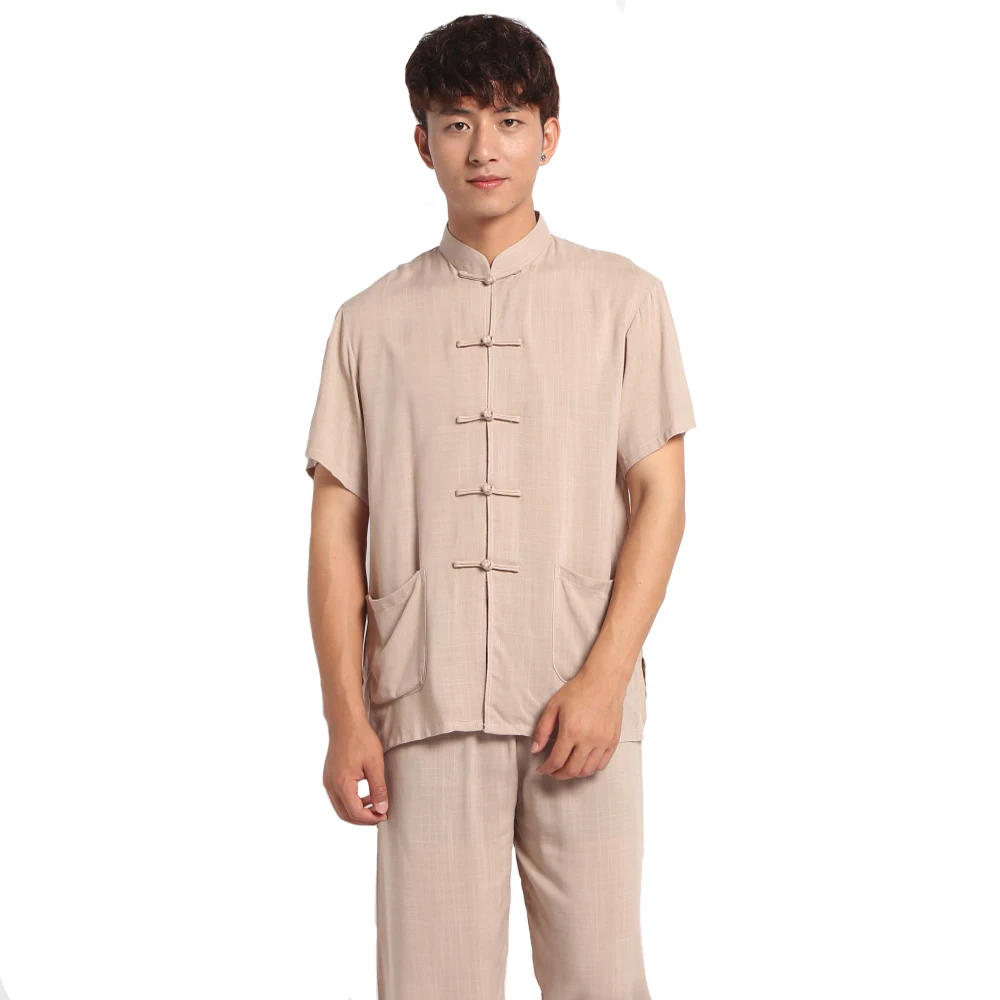 Novelty Chinese Style Men Handmade Button Pajama Set Cotton Linen
