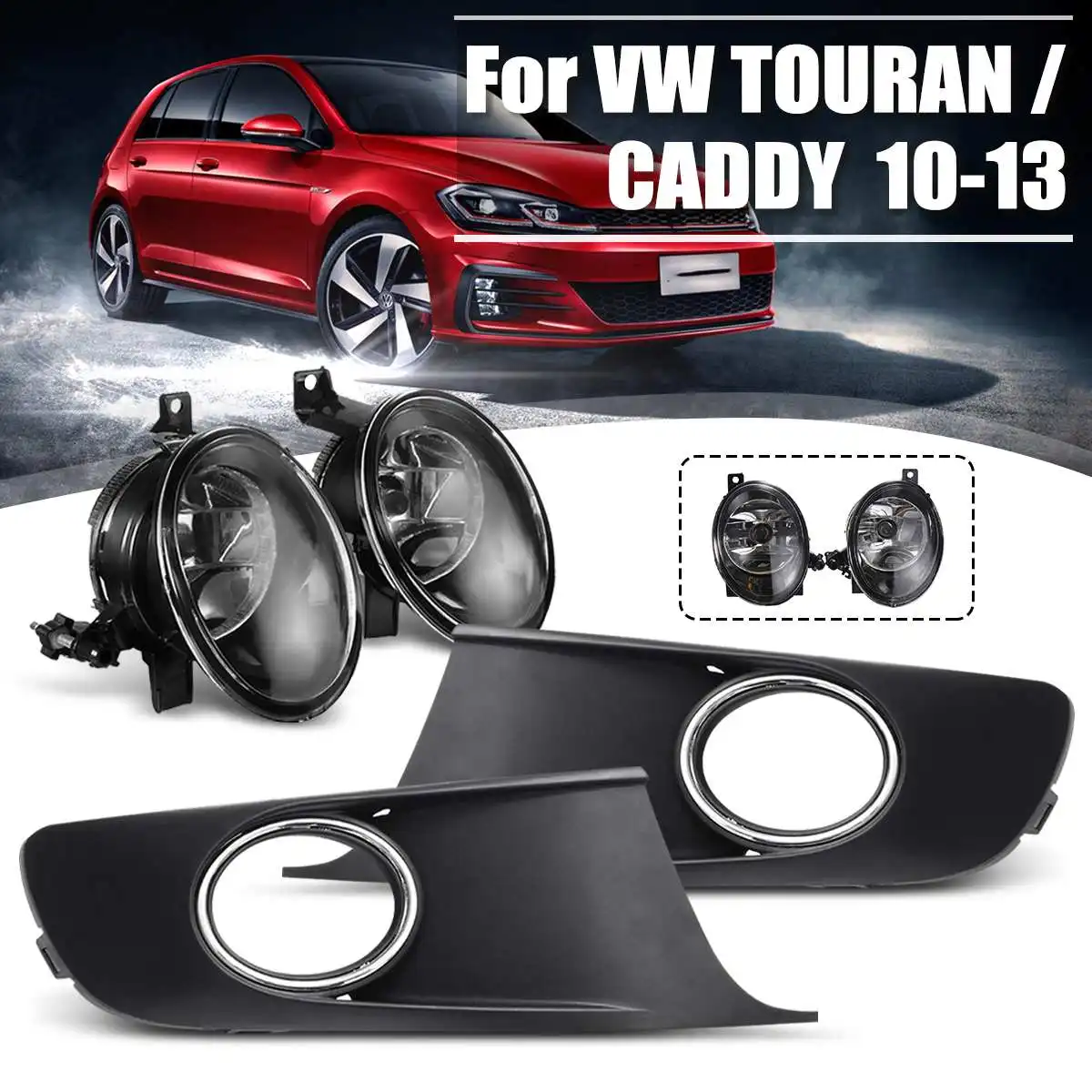 Автомобильный светильник для VW TOURAN CADDY 2010 2011 2012 2013, противотуманный светильник, противотуманная фара, противотуманный светильник, крышка и ремень в сборе 1T0853665 1T0853666 - Цвет: with  bulb