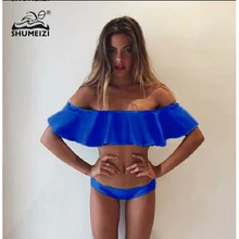 SHUMEIZ sexy cintura baixa bikini set retro swimsuit mulheres plus size ombro off swimwear bandeau biquini natação desgaste acolchoado