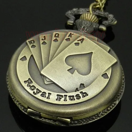 Античная бронза Королевский Флеш покер карты карманные часы цепочки и ожерелья цепи Рождественский подарок P80