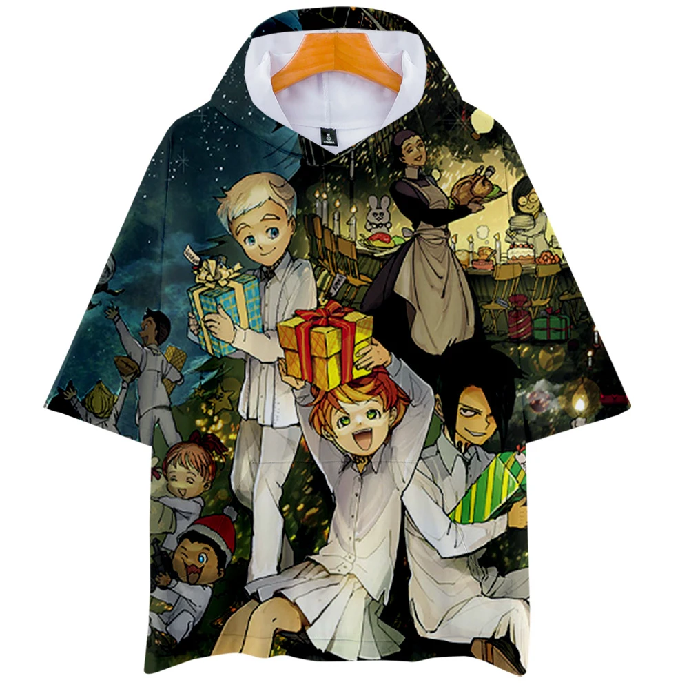 Модная футболка с капюшоном и короткими рукавами надписью Promised Neverland Emma cos