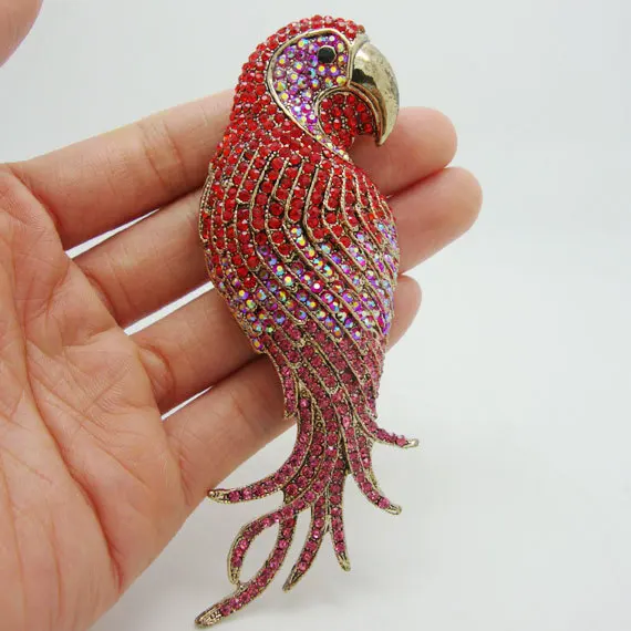 

Gold Tone Parrot Bird Pendant Brooch Pin Red Crystal Rhinestone