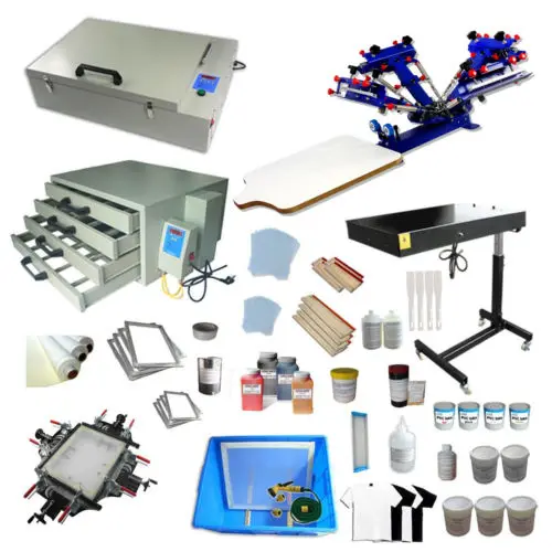 

4 Color Full Set Screen Printing Kit Printer Dryer Screen Stretcher Exposure
