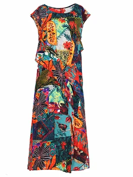 

2019 Spring and Summer New High-end Fashion Women's Chinese Style Retro Printing Ethnic Style Silk Dress in the Long Section